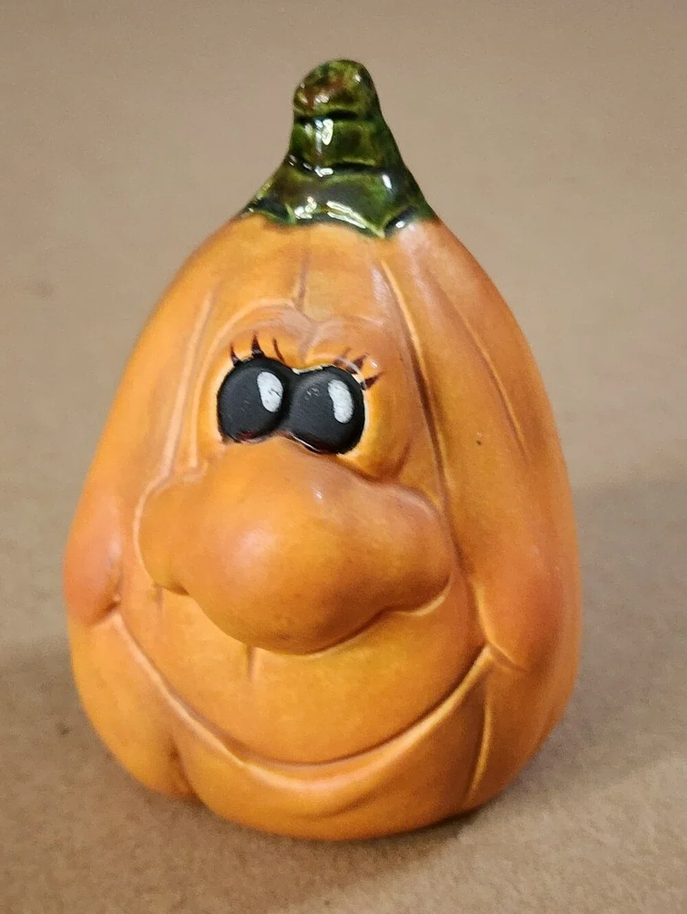 Halloween Ceramic Anthropomorphic Pumpkin Silly Face Handpainted 3.75